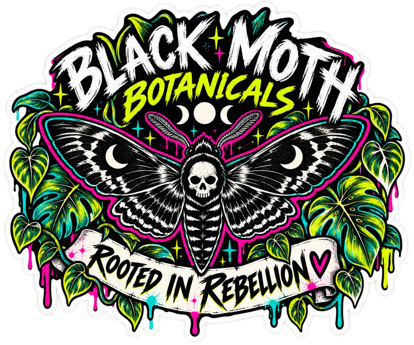 Black Moth Botanicals Rooted in Rebellion sticker